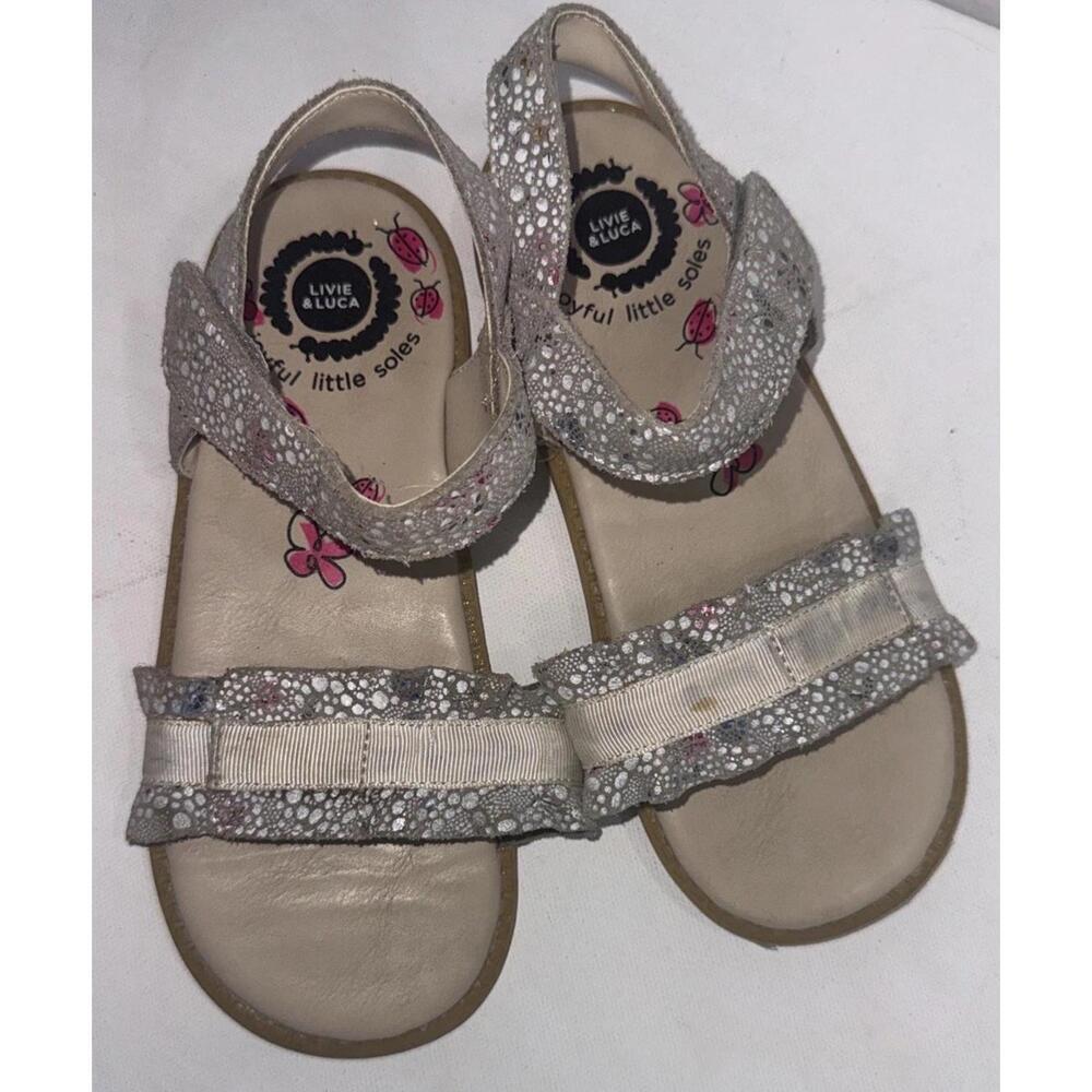 Livie & Luca Girls Ripple Suede‎ White Floral Leather Adjustable Sandals Size 2